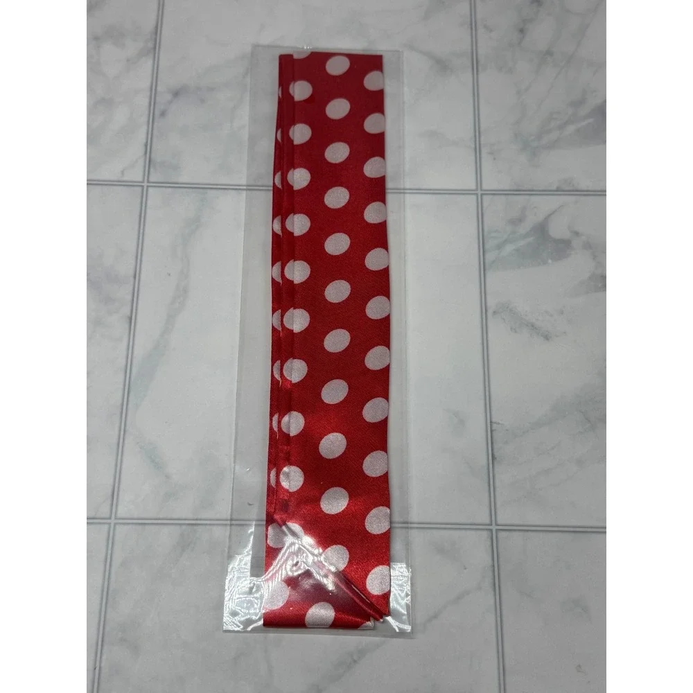 Red White Polka Dot Skinny Scarf Satin Feel Neck Tie Headband Accessory New